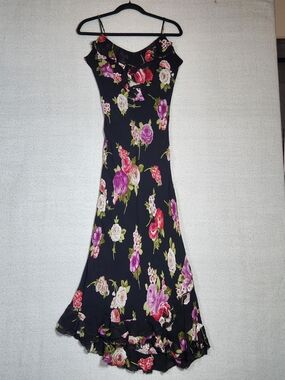 Dress Barn Floral Black Spaghetti-Strap Midi Dress Womens Small